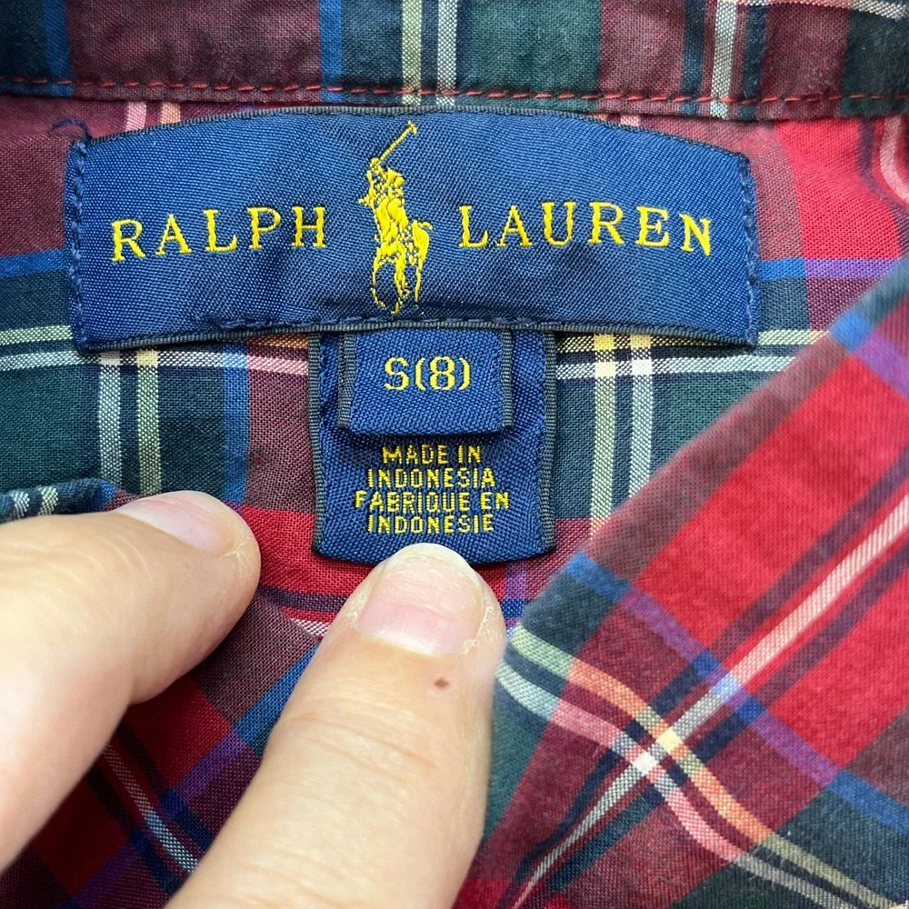3 Ralph Lauren Boys Classic Plaid Button Down Shirts Bundle Logo Size 8 READ